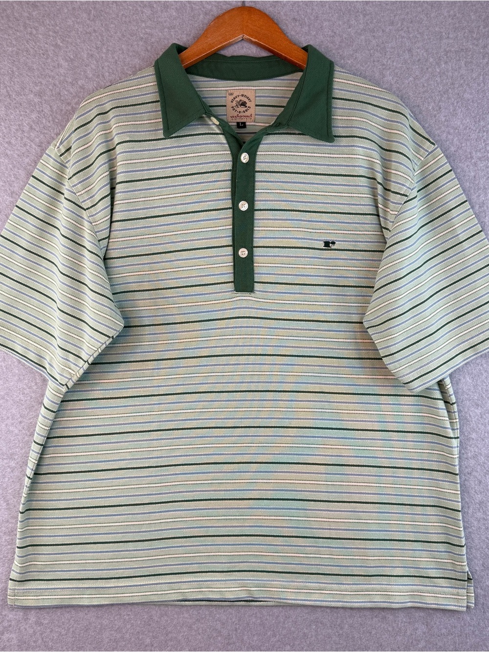 Vintage Streetwear Skater Multi-Stripe Green Collared Polo Short Sleeve Shirt L